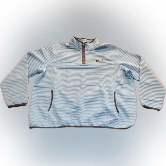 L.L. Bean Airlight Teal Blue Quarter-Snap Quilted Knit Pullover Sweater Top 3X - Picture 2 of 9